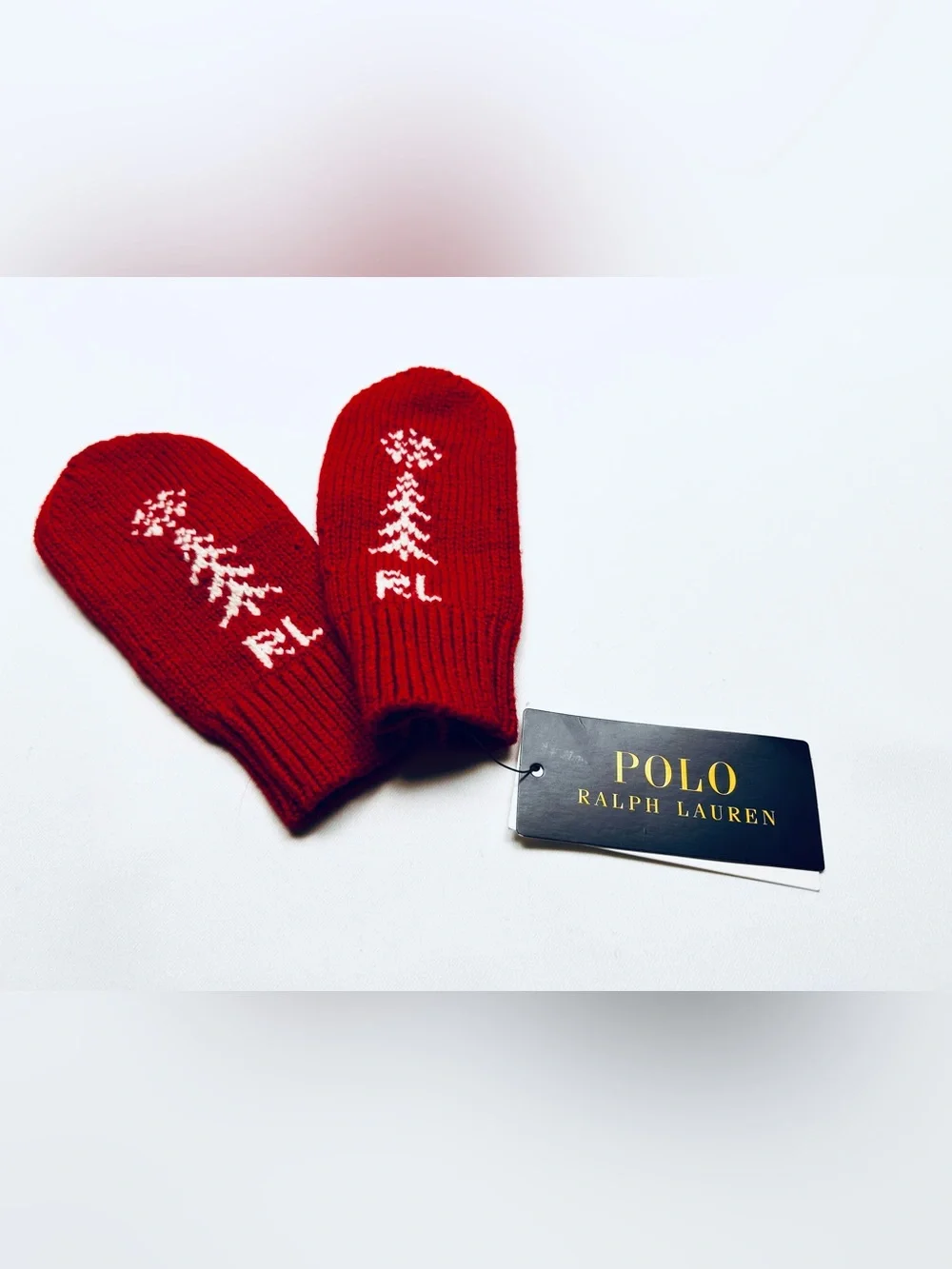 Polo by Ralph Lauren Red Knit Mittens with White Tree Motif